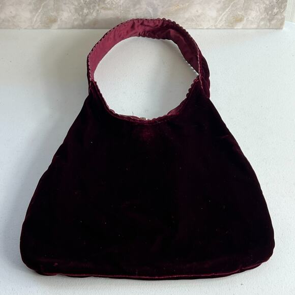 Vintage Oneill Shoulder Purse Maroon Velvet Multicolor Embroidered Flowers - Picture 4 of 12